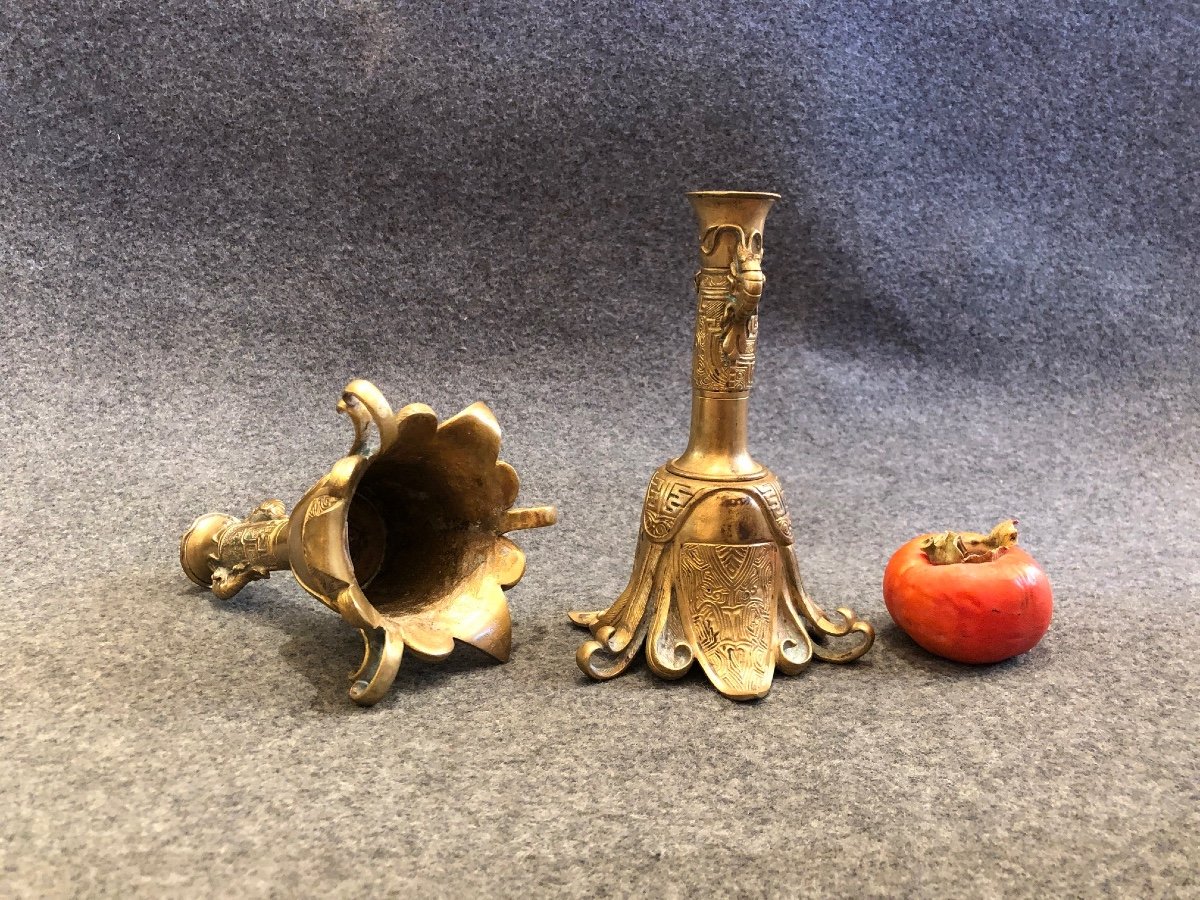 Pair Of Chinese Candlesticks, 19th Century-photo-4