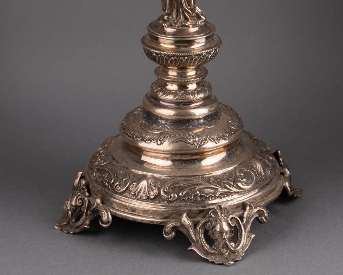 Large Solid Silver Candlestick, 19th Century-photo-3