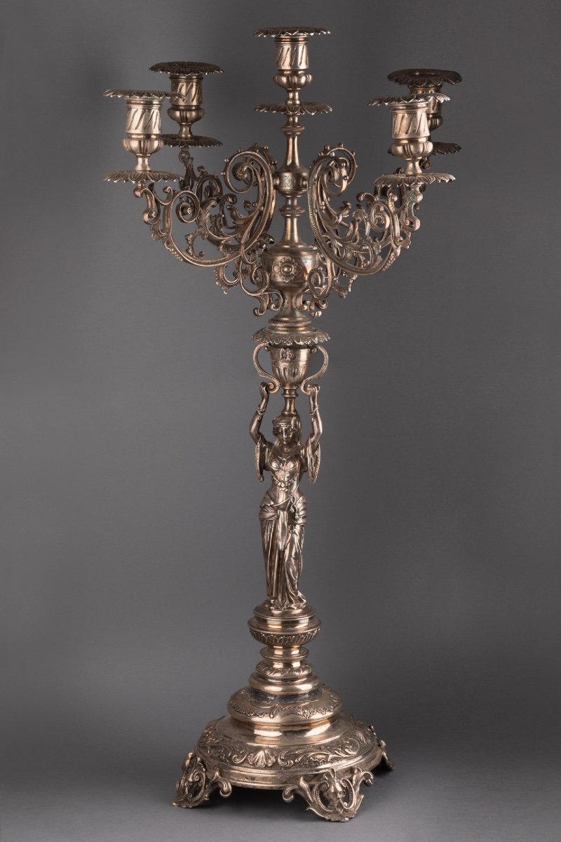 Large Solid Silver Candlestick, 19th Century
