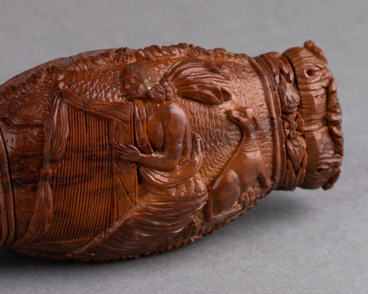 Snuff Box In Carved Corozo Nut, 19th Century-photo-2