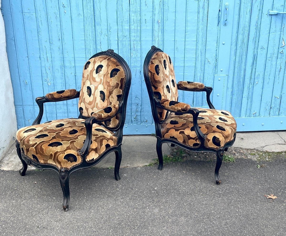 Pair Of Napoleon III Lacquered Armchairs, 19th Century-photo-3