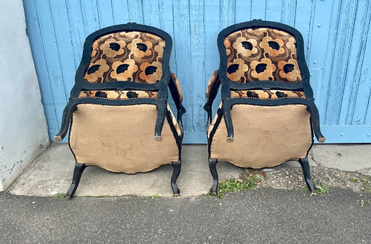 Pair Of Napoleon III Lacquered Armchairs, 19th Century-photo-1