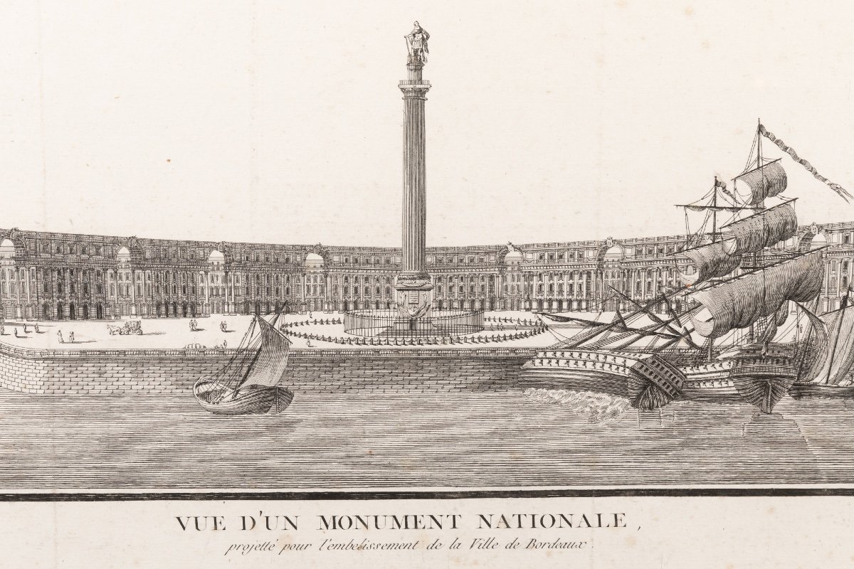 Original Engraving Of An Architectural Project For Bordeaux, Late 18th Century-photo-2