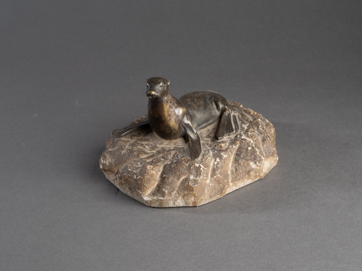 Bronze Of A Sea Lion, 20th Century-photo-2