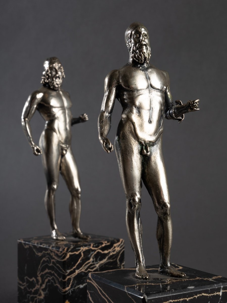 Solid Silver Sculptures After The Riace Bronzes, 20th Century-photo-3