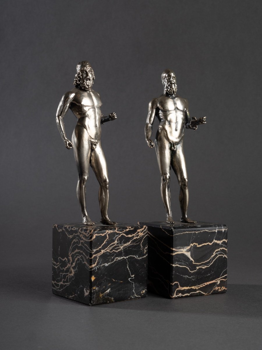 Solid Silver Sculptures After The Riace Bronzes, 20th Century-photo-4