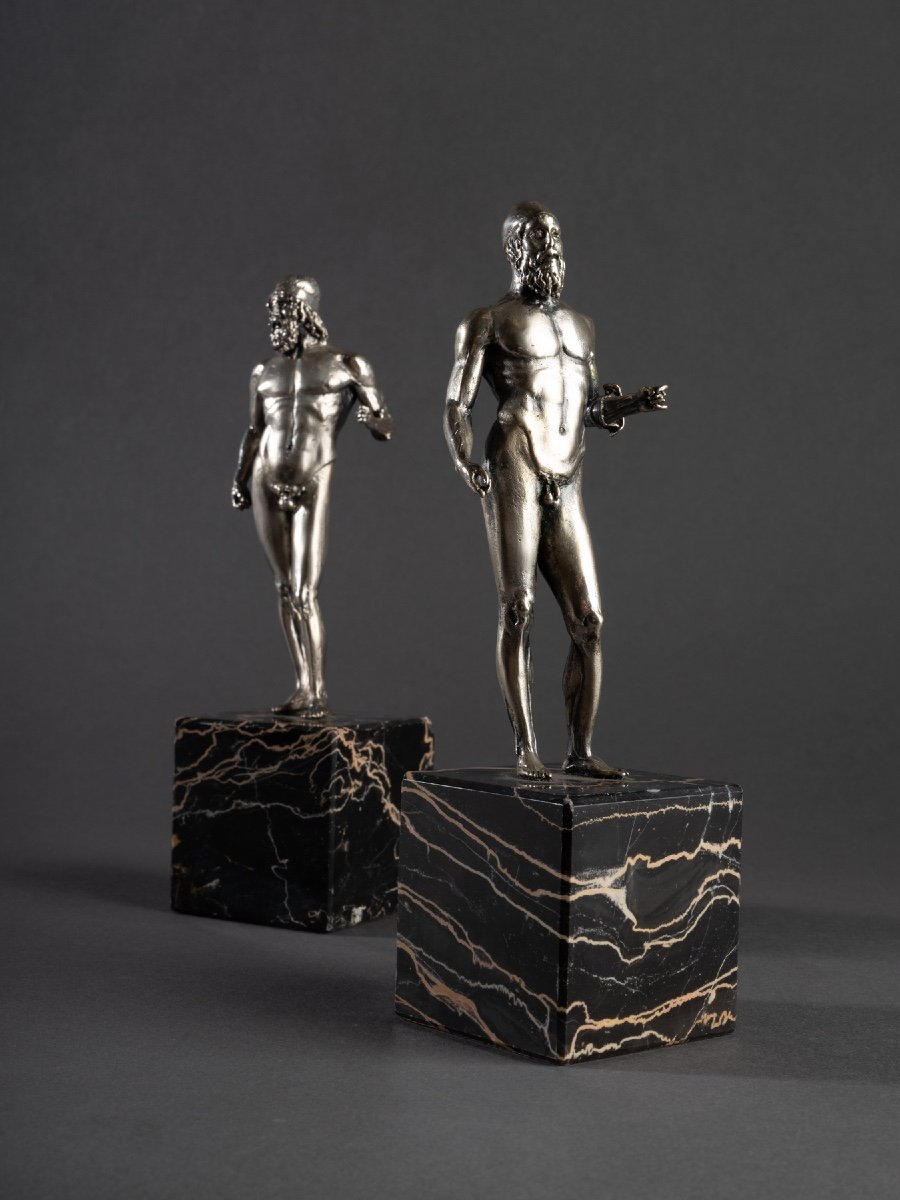 Solid Silver Sculptures After The Riace Bronzes, 20th Century-photo-2