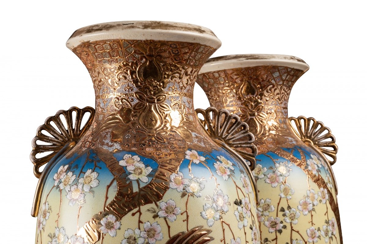 Pair Of Japanese Ceramic Vases, 19th Century-photo-2