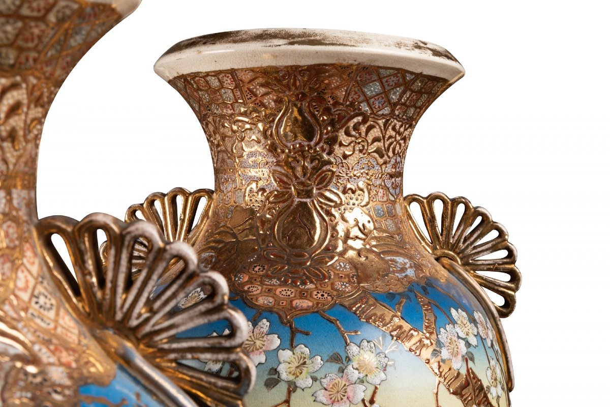 Pair Of Japanese Ceramic Vases, 19th Century-photo-3