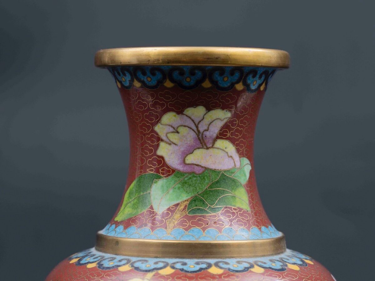 Vase Chinois En émail Cloisonné, Début XXe Siècle-photo-1