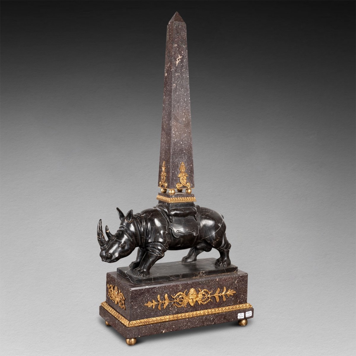 Pair Of Rhinoceroses With Obelisks, 19th Century-photo-2