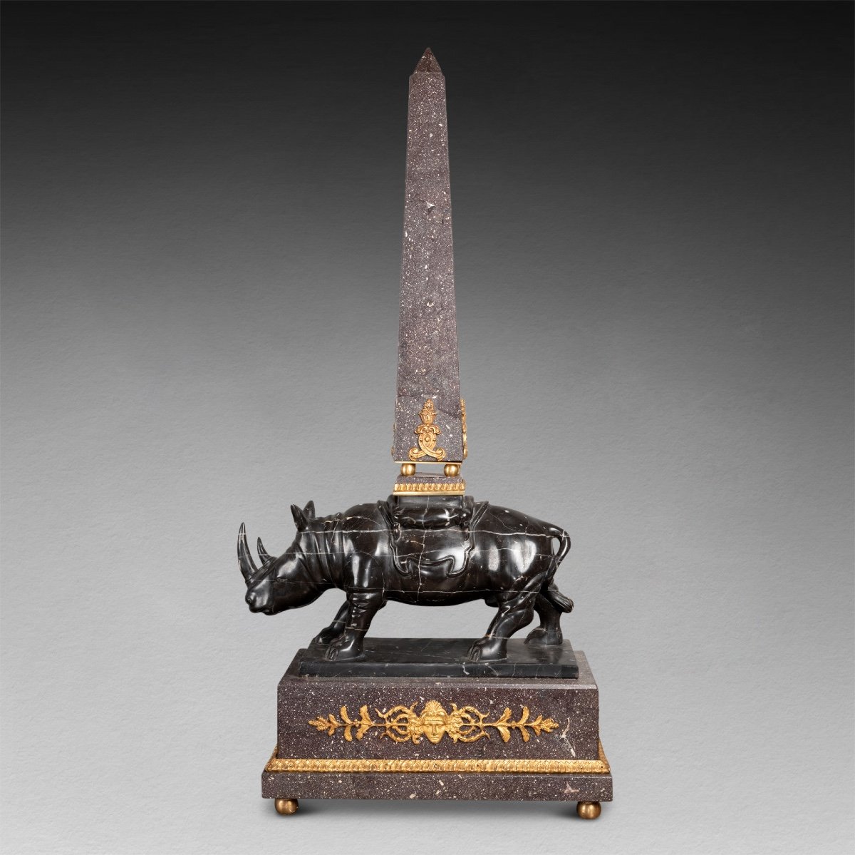 Pair Of Rhinoceroses With Obelisks, 19th Century-photo-4