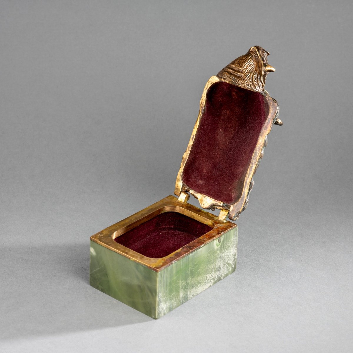 Small Box In Green Agate And Gilded Bronze, 19th Century-photo-2