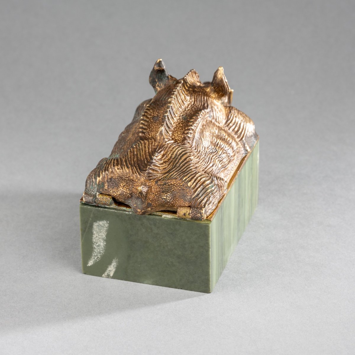 Small Box In Green Agate And Gilded Bronze, 19th Century-photo-1