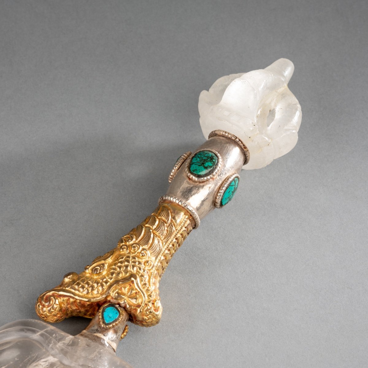 Scepter In Rock Crystal, Silver And Gilded Metal, 20th Century-photo-3