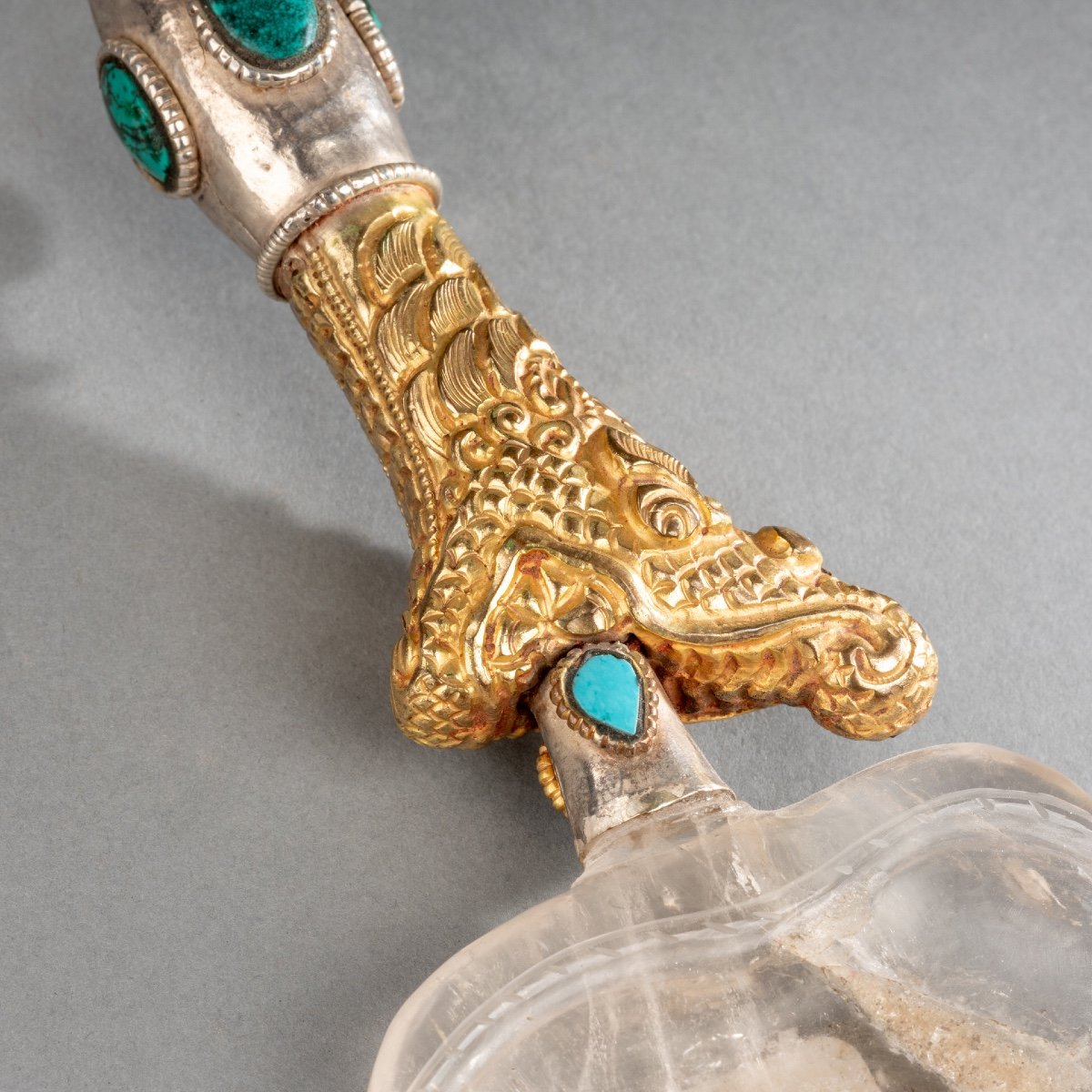 Scepter In Rock Crystal, Silver And Gilded Metal, 20th Century-photo-4