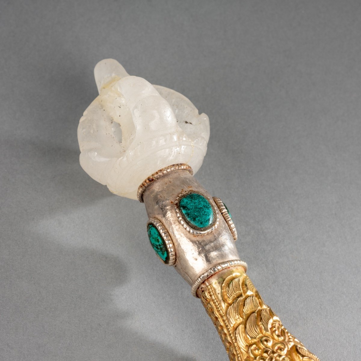 Scepter In Rock Crystal, Silver And Gilded Metal, 20th Century-photo-1