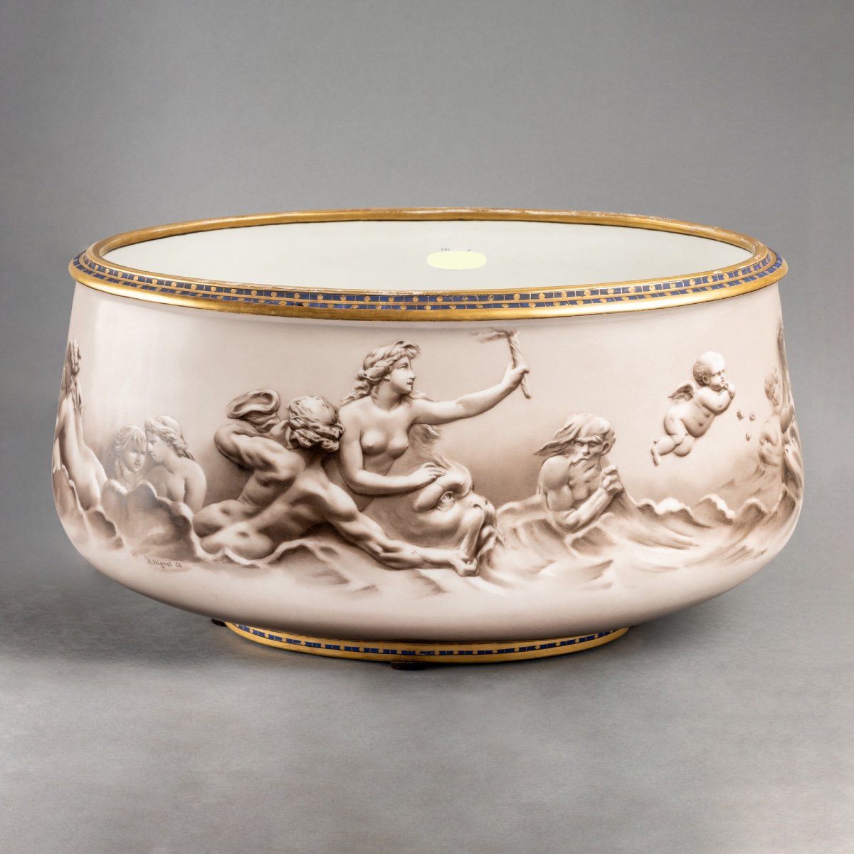 Porcelain Dish Painted With Grisailles, Signed A. Peignot, 1868