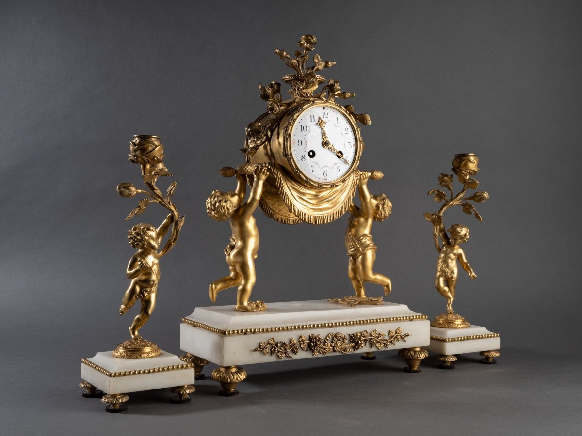 Louis XVI Style Clock And Candlesticks, 19th Century-photo-1
