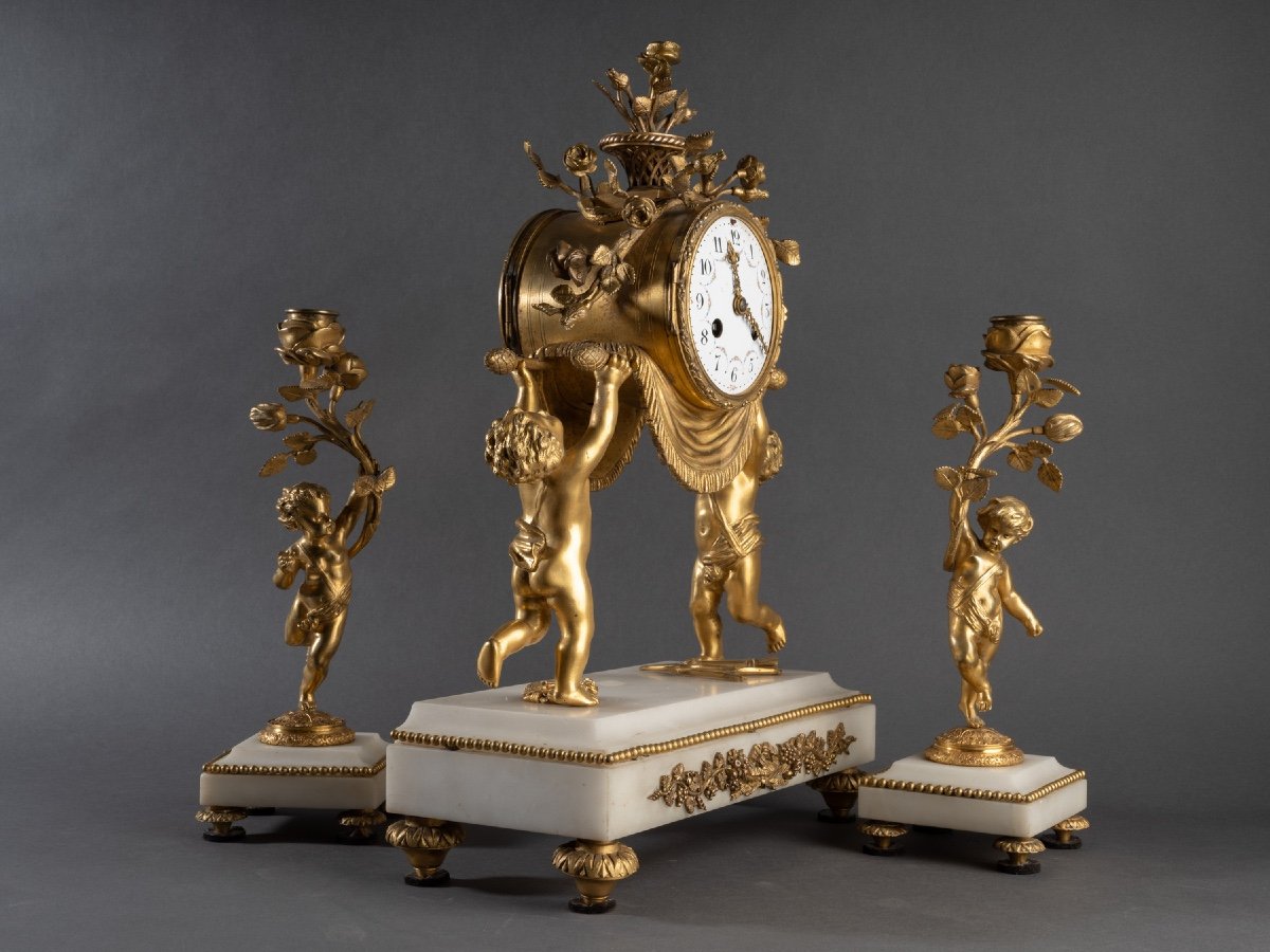 Louis XVI Style Clock And Candlesticks, 19th Century-photo-2