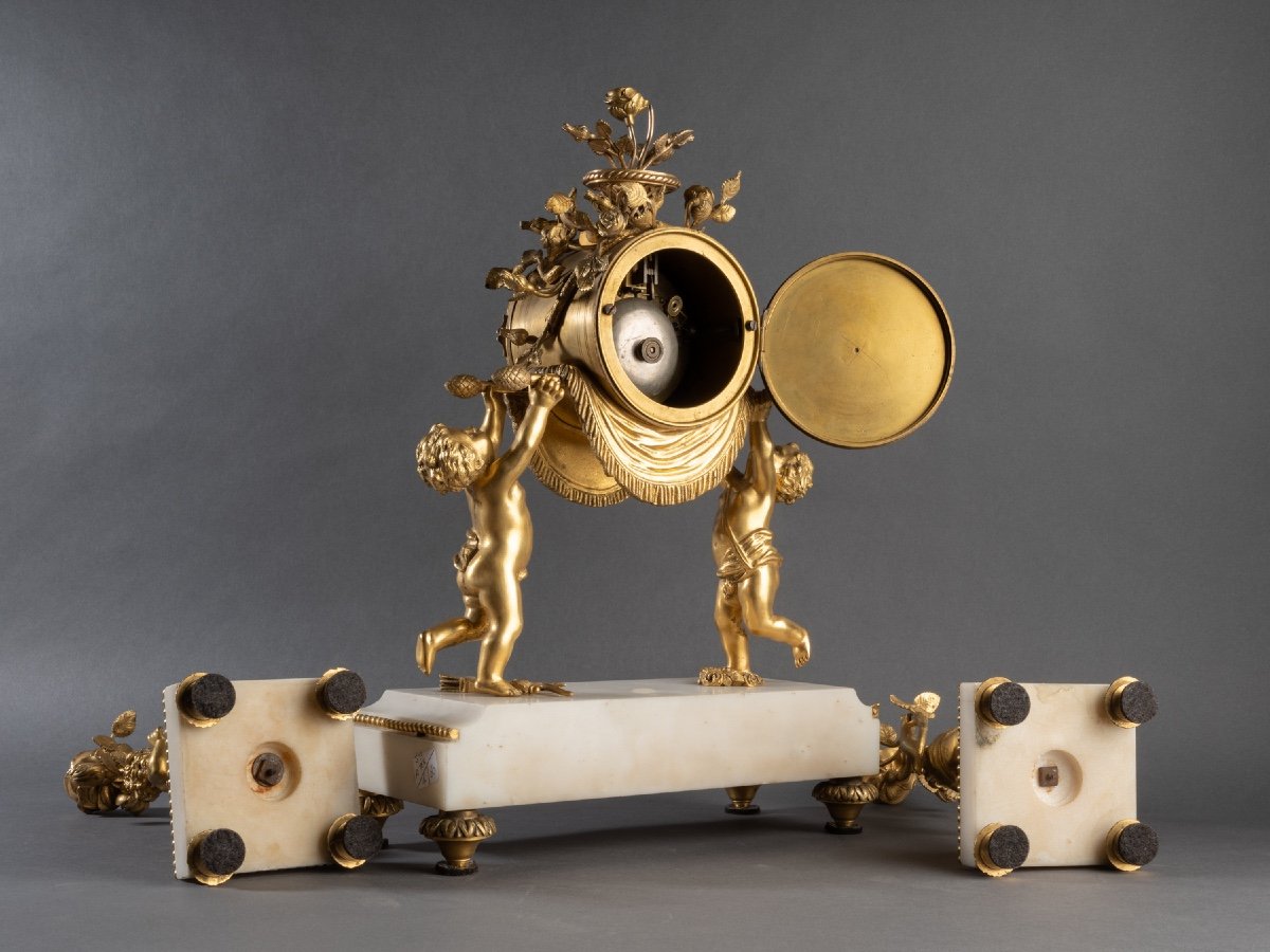 Louis XVI Style Clock And Candlesticks, 19th Century-photo-3