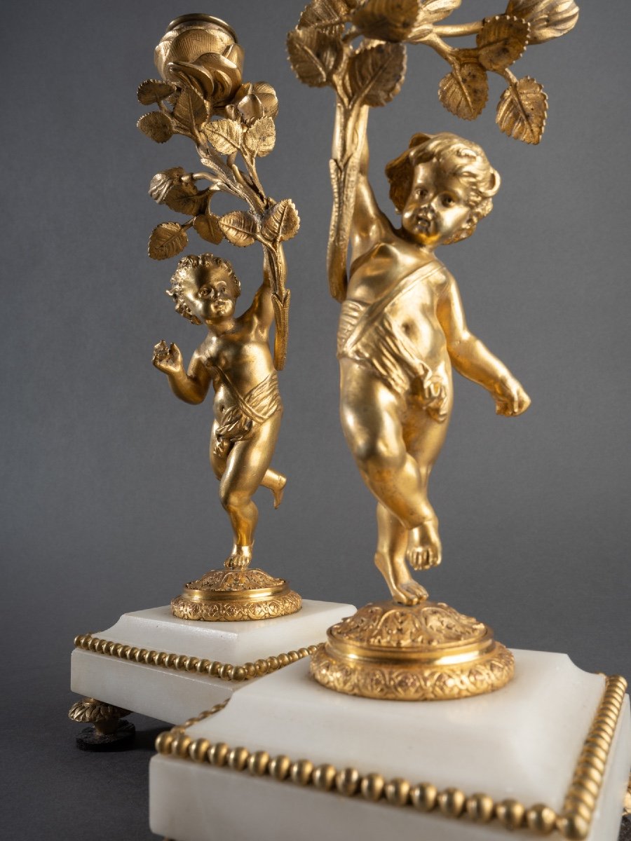 Louis XVI Style Clock And Candlesticks, 19th Century-photo-5