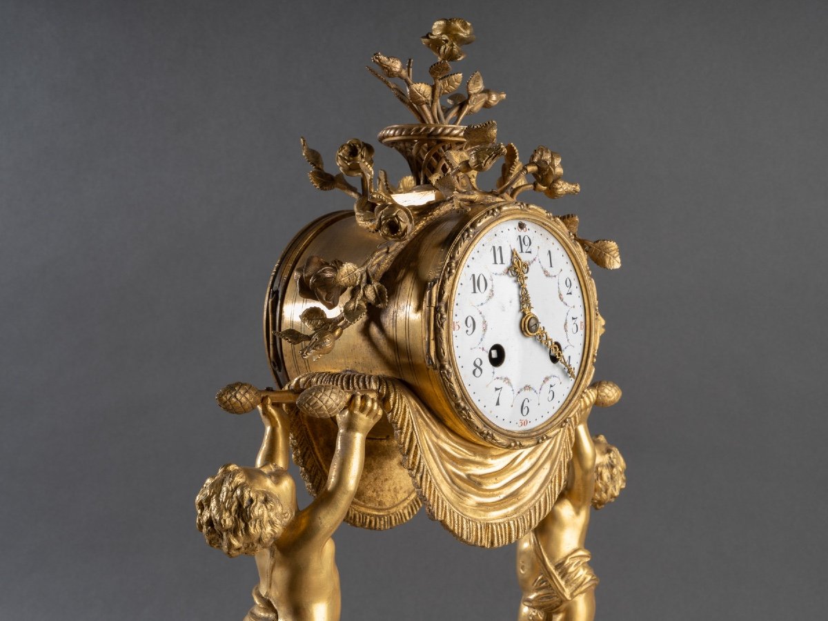 Louis XVI Style Clock And Candlesticks, 19th Century-photo-6