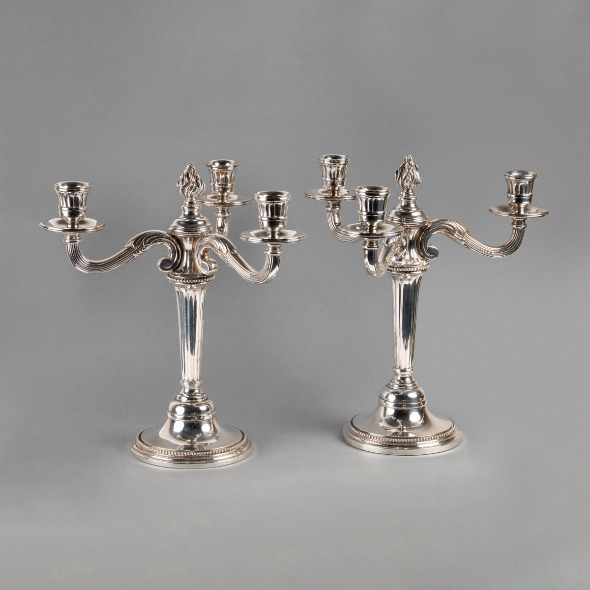 Pair Of Solid Silver Candelabra, Hénin & Cie-photo-1