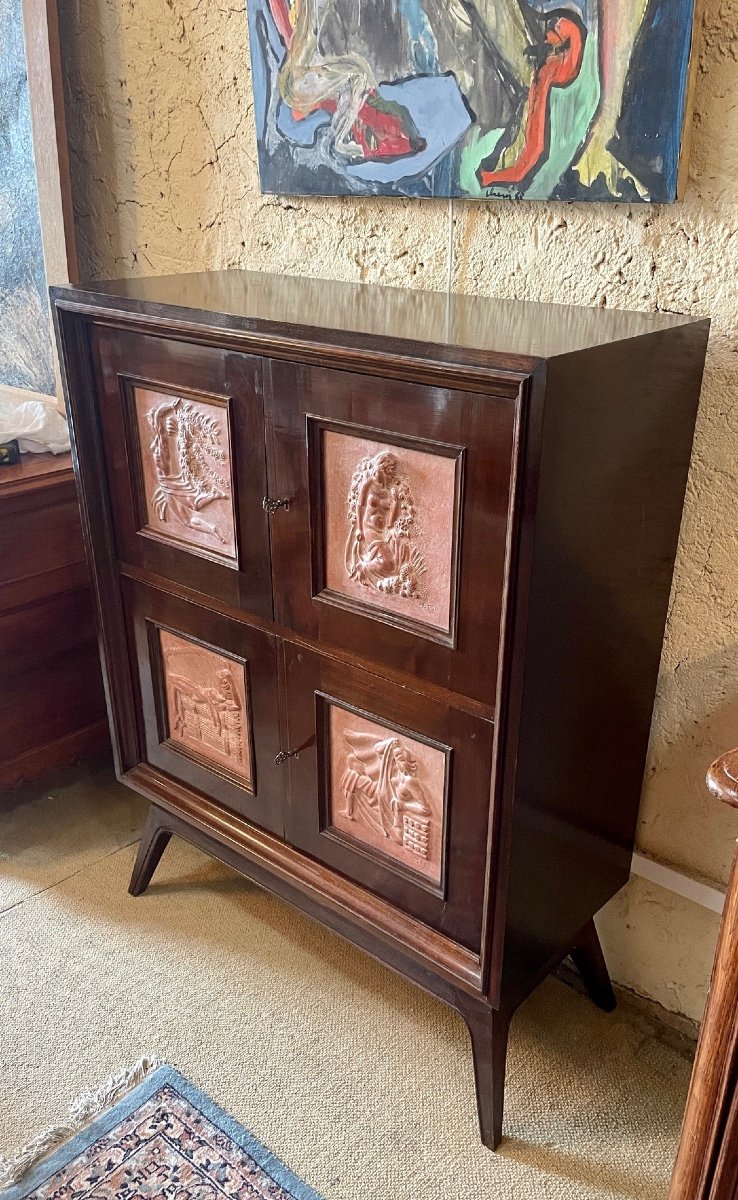 Art Deco Sideboard With The Allegory Of The Four Seasons, 20th Century-photo-3