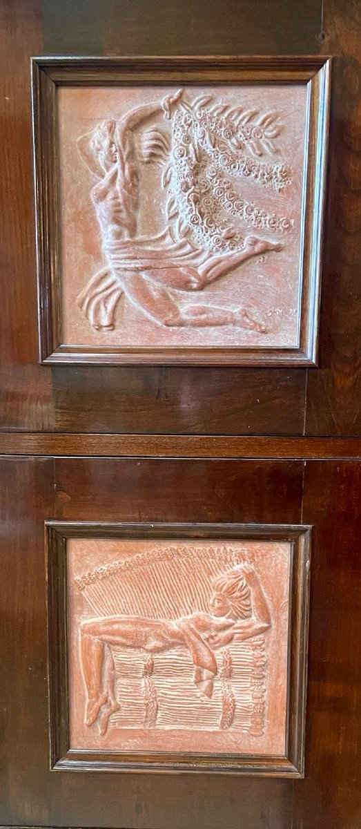 Art Deco Sideboard With The Allegory Of The Four Seasons, 20th Century-photo-3