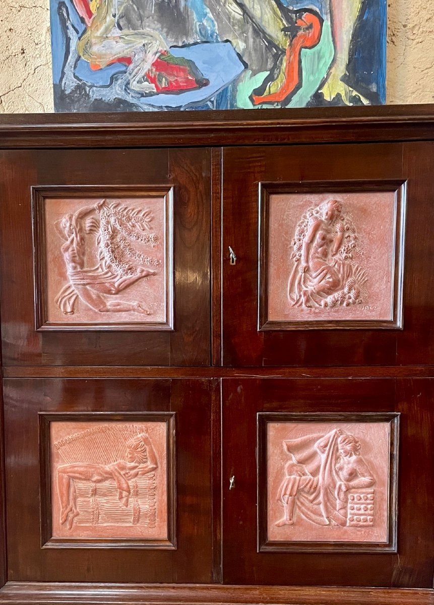 Art Deco Sideboard With The Allegory Of The Four Seasons, 20th Century-photo-7