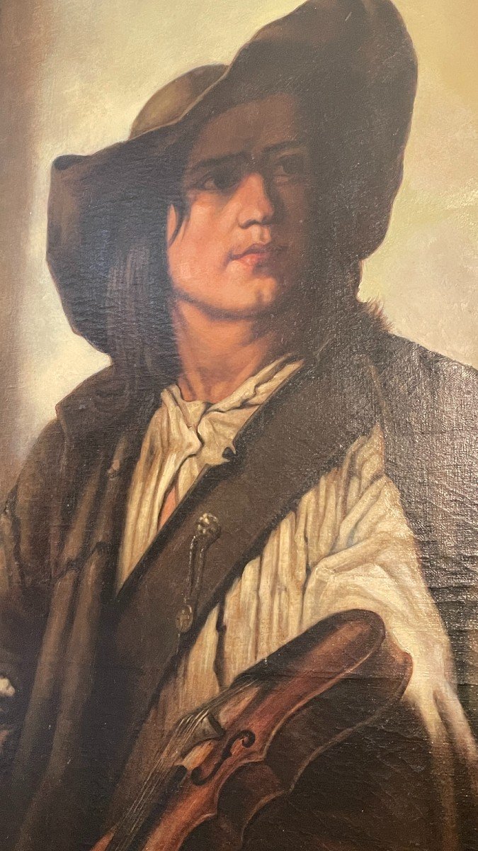 Oil On Canvas “the Violinist”, 19th Century-photo-2