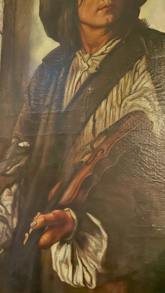 Oil On Canvas “the Violinist”, 19th Century-photo-1