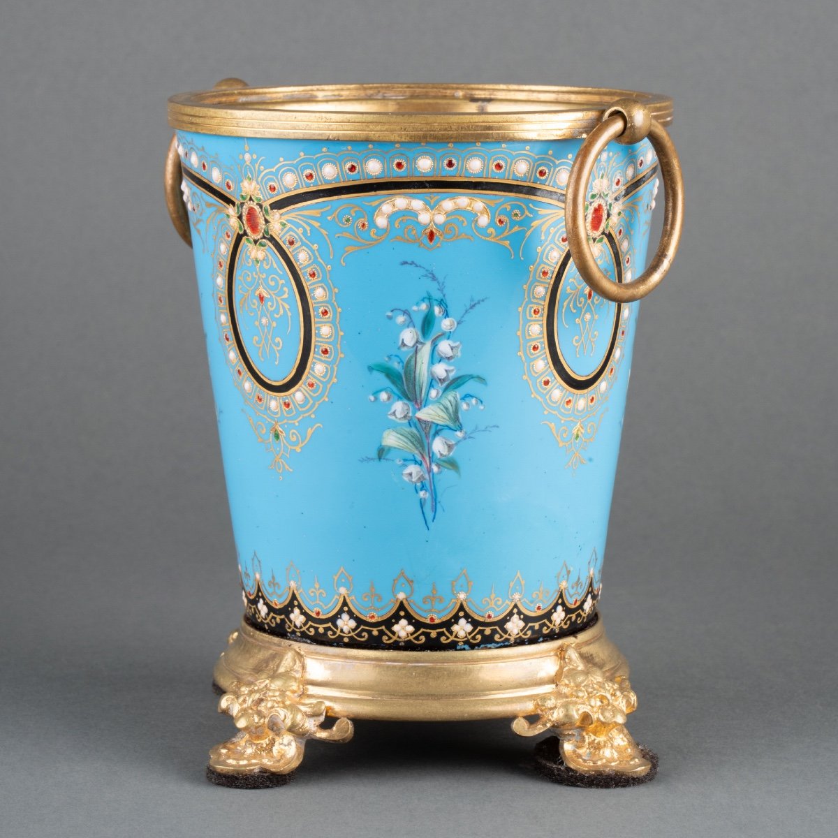 Small Enameled Cache Pot, 19th Century-photo-4