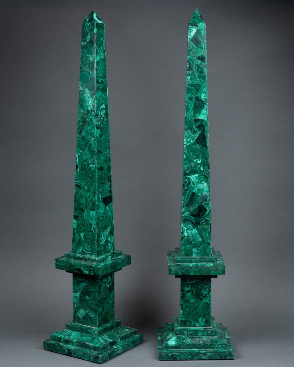Pair Of Malachite Obelisks, 19th Century-photo-2