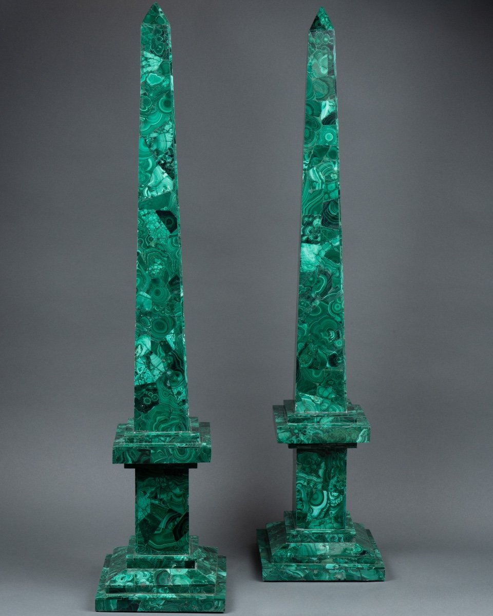 Pair Of Malachite Obelisks, 19th Century-photo-3