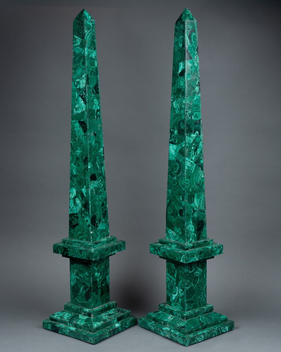 Pair Of Malachite Obelisks, 19th Century