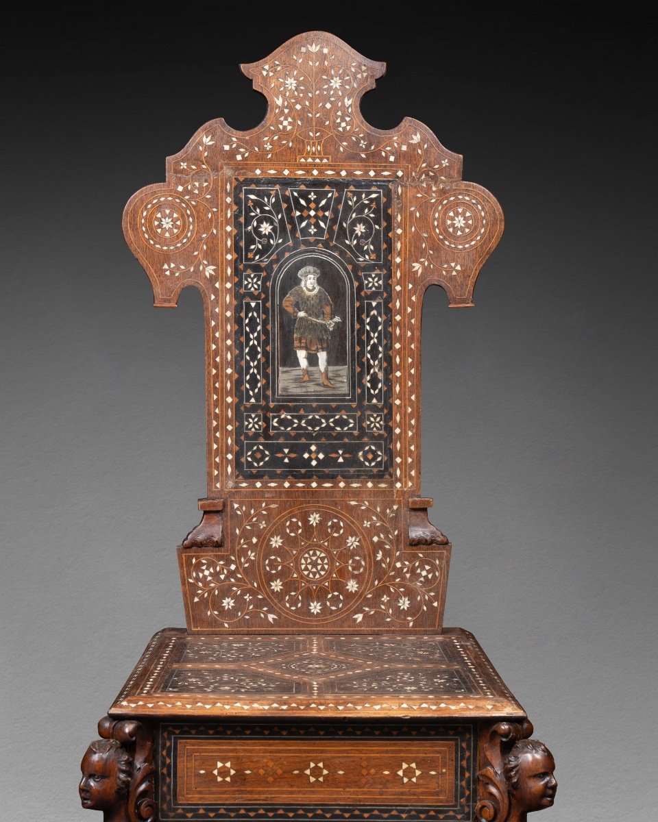 Pair Of Neo-byzantine Inlaid Chairs, 19th Century-photo-2
