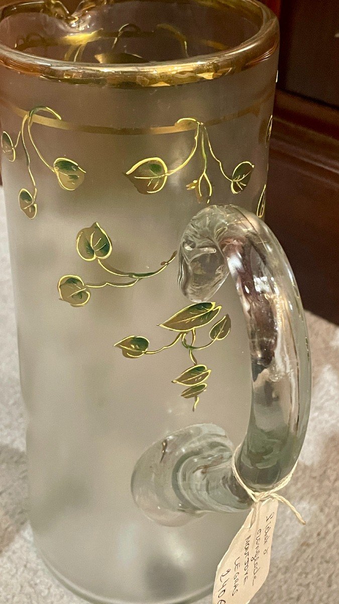 Orangeade Carafe Signed Legras, Monjoye Glassware, Early 20th Century-photo-2