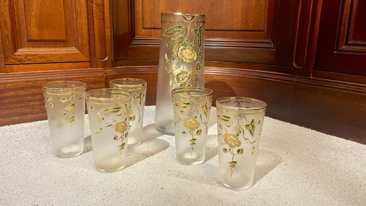 Orangeade Carafe Signed Legras, Monjoye Glassware, Early 20th Century-photo-3