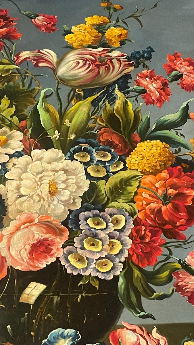 Oil On Canvas Of A Bunch Of Flowers, 19th Century-photo-1