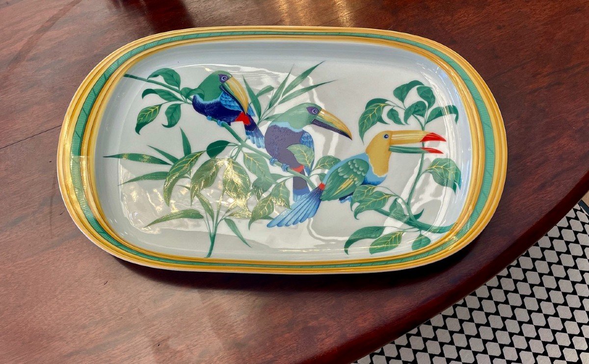 Hermes "toucans" Porcelain Dish, 20th Century-photo-4