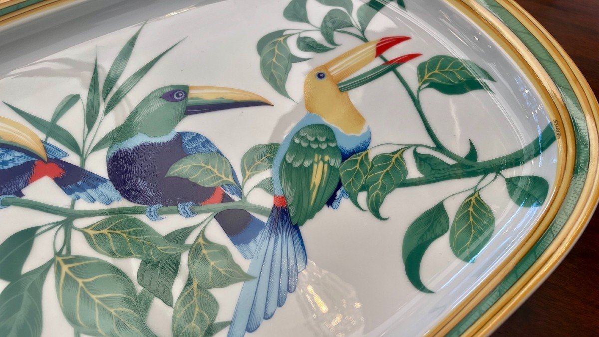 Hermes "toucans" Porcelain Dish, 20th Century-photo-5