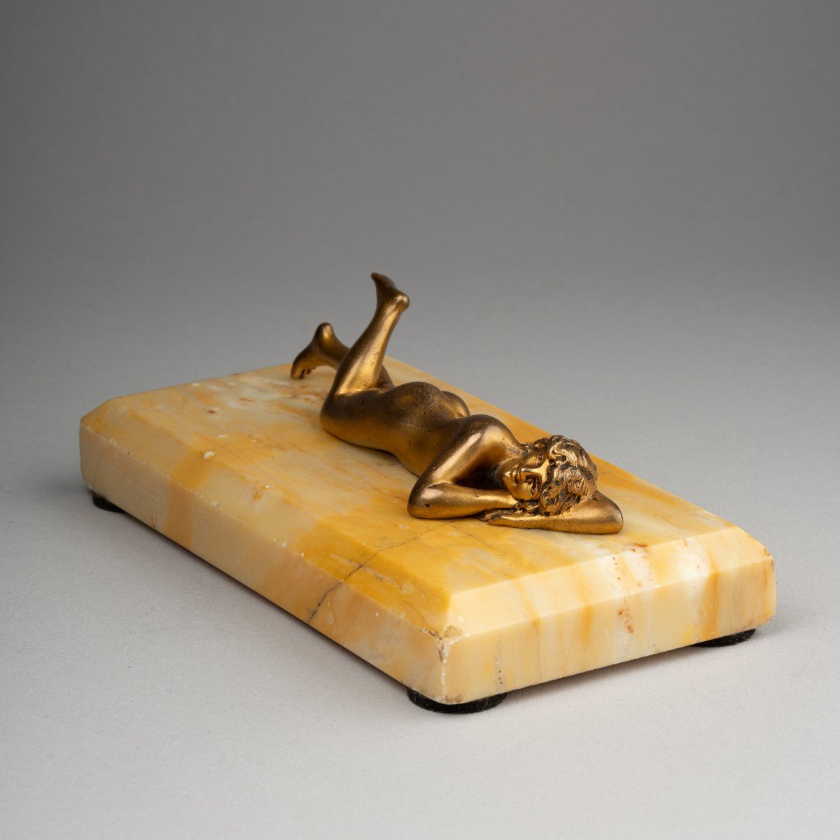 Petit Nu Féminin En Bronze Doré, Début XXe Siècle -photo-4
