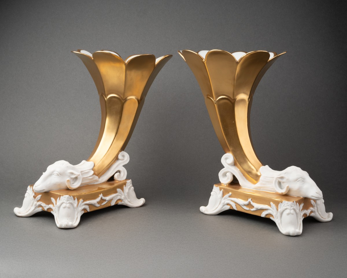 Ram-headed Cornucopias, Paris Porcelain, Léon Bourdois And Achille Bloch (1890-1920)