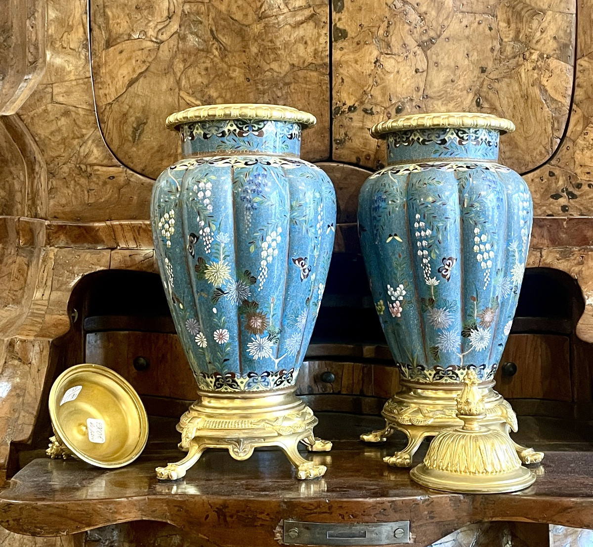 Pair Of Cloisonné Metal Vases In The Chinese Style, 19th Century-photo-2