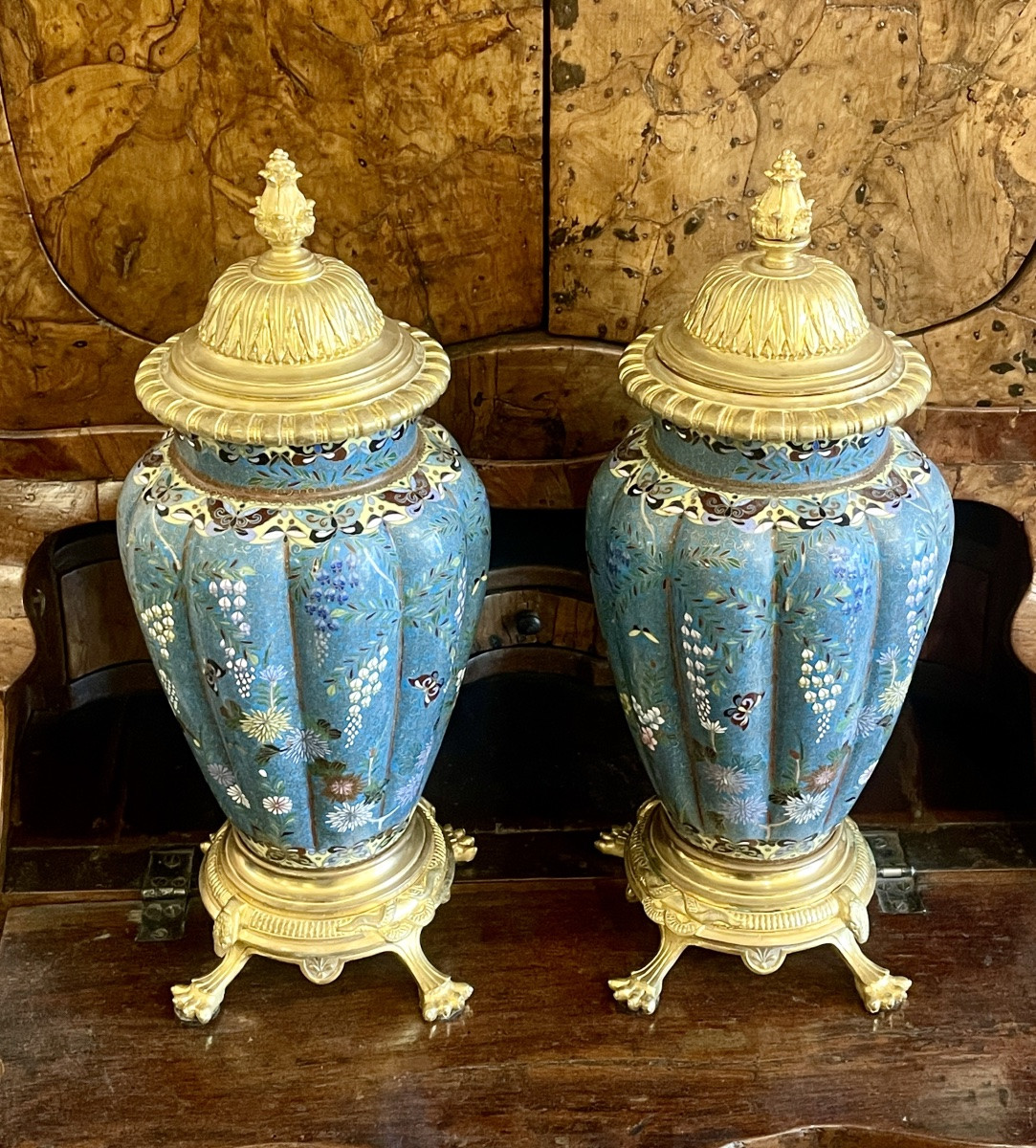 Pair Of Cloisonné Metal Vases In The Chinese Style, 19th Century-photo-3