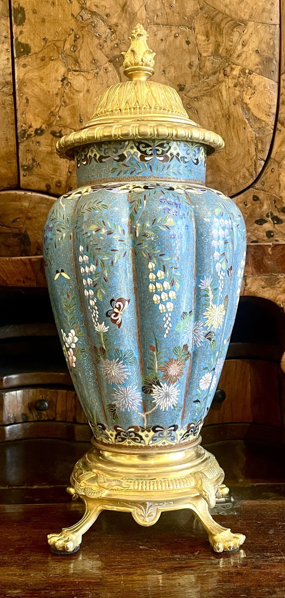 Pair Of Cloisonné Metal Vases In The Chinese Style, 19th Century-photo-3