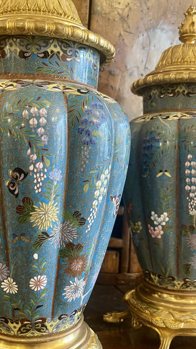 Pair Of Cloisonné Metal Vases In The Chinese Style, 19th Century-photo-7