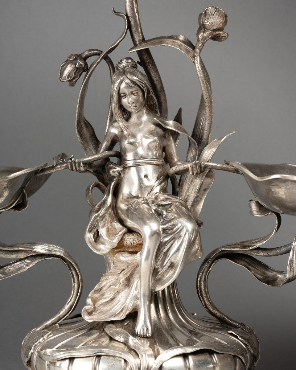 Présentoir Art Nouveau En Argent Massif, XIXe Siècle -photo-3